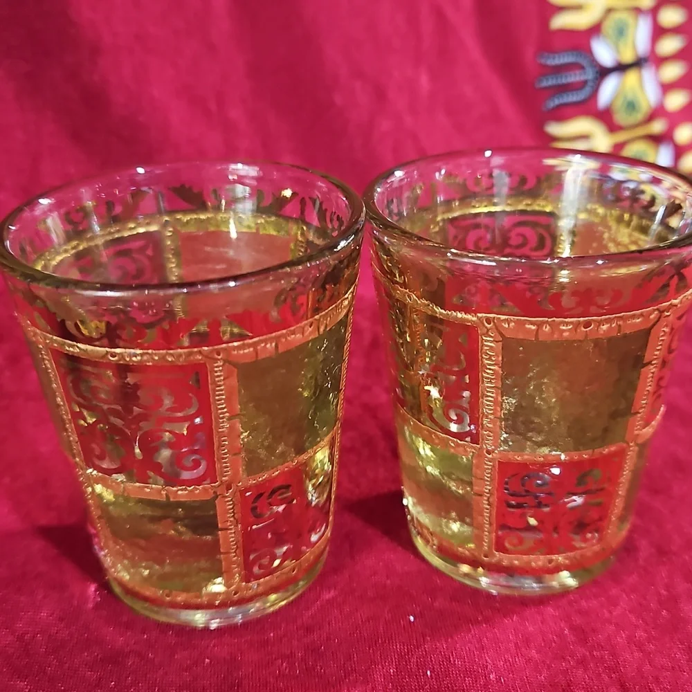 Culver Prado Shot Glasses 22k Gold “Stained Glass